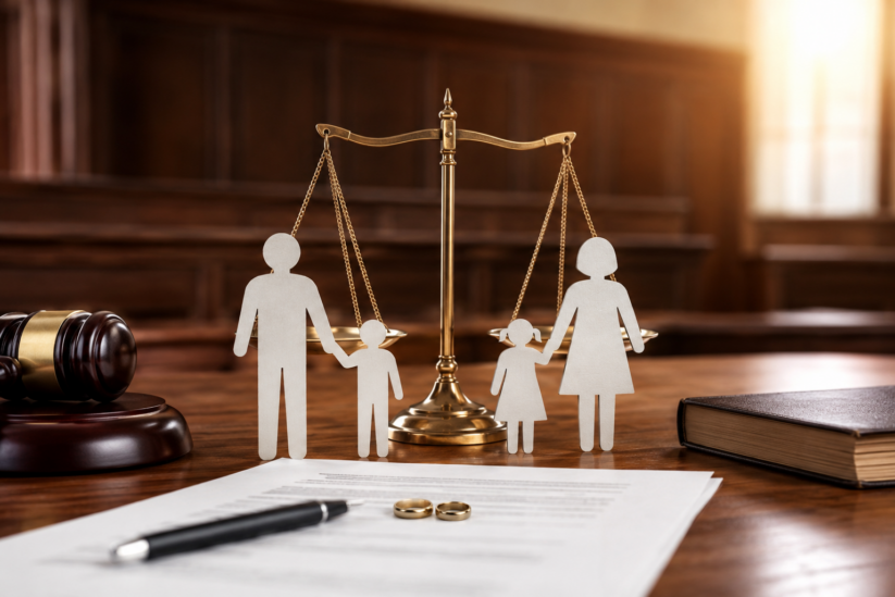 when-divorce-case-requires-court-intervention-tennessee Courtroom scene representing a Tennessee divorce case requiring judicial intervention for custody, property division, and support disputes